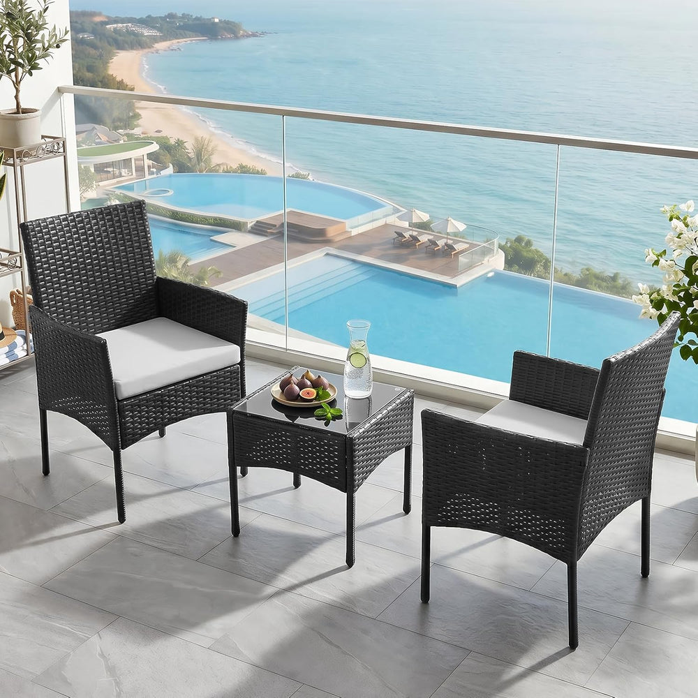 Sweetcrispy 3-Piece Patio Furniture Set, Outdoor Wicker Furniture, Black