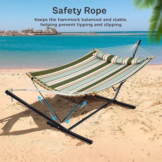 SUPERJARE Hammock with Stand, 2 Person Heavy Duty Hammock with Padded Cotton,...