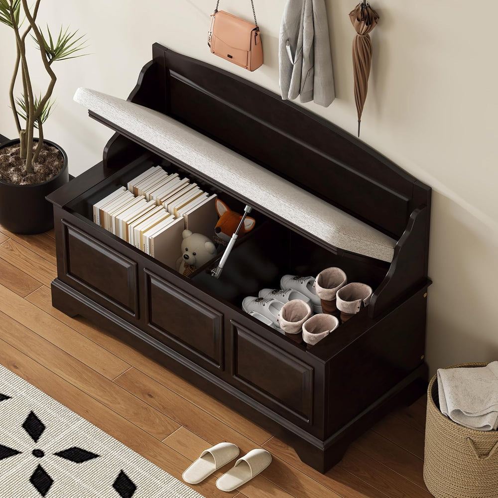 LUMISOL Farmhouse Storage Bench, Entryway Shoe Bench with Cushion and Hidden ...