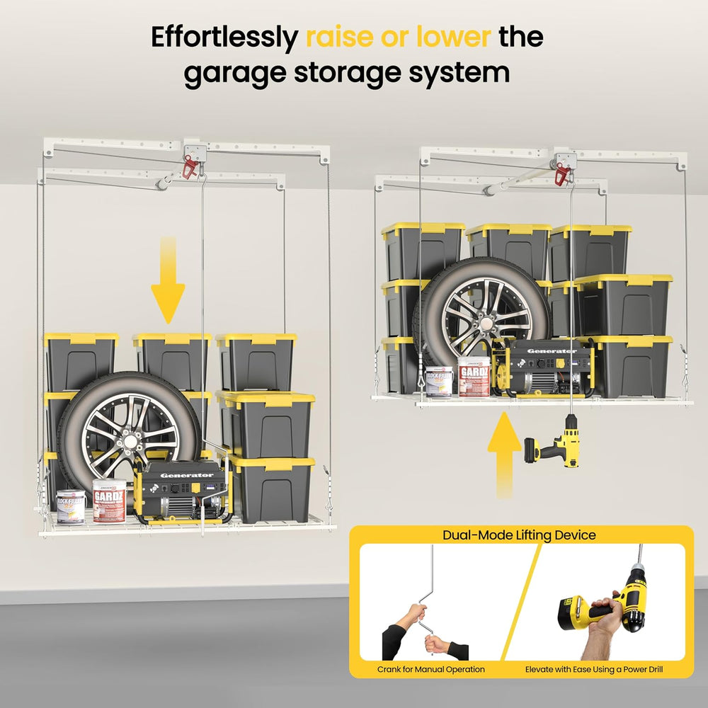 Overhead Garage Storage Rack for 8-10ft Ceiling, Heavy-duty 4x4 FT Garage Cei...