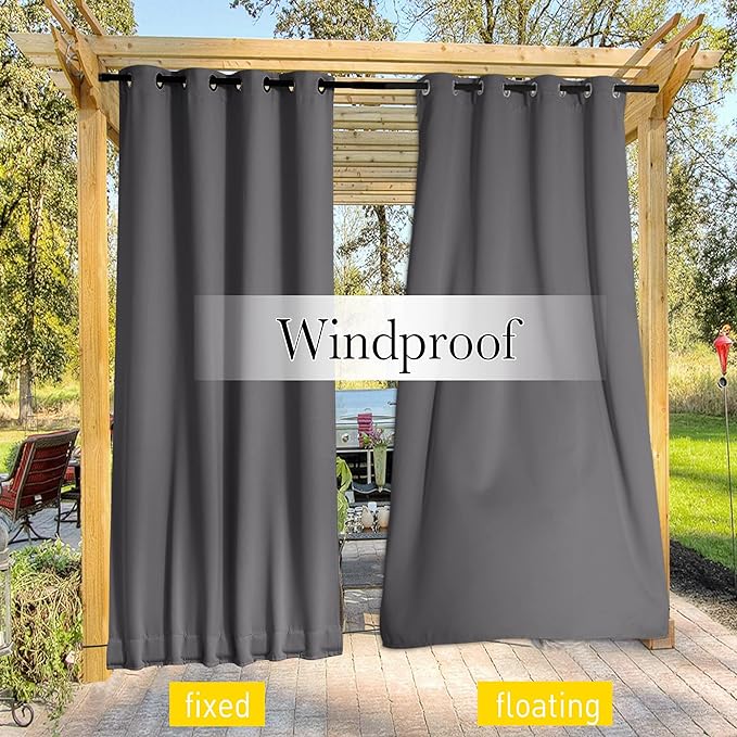 NICETOWN 2 Panels Outdoor Curtains for Patio Waterproof & Windproof, Grom...