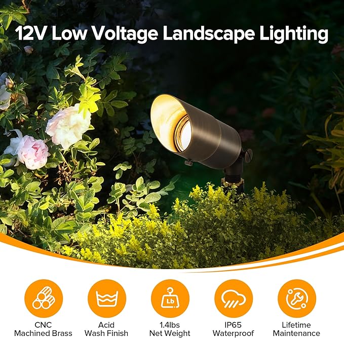 LUTEC Solid Brass Low Voltage Landscape Lighting, 12V Heavy Duty Waterproof L...