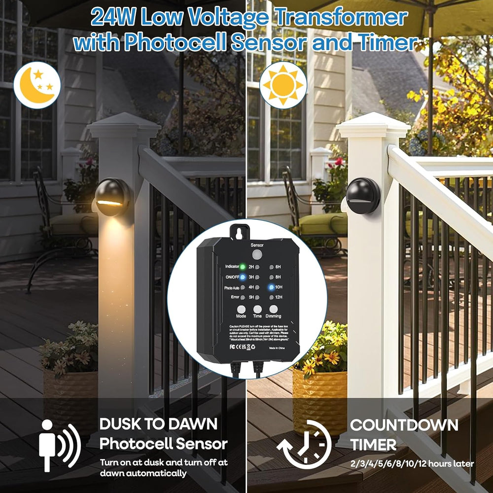 HIBOITEC Low Voltage Deck Lights Kit with Transformer Timer 2700K 8Packs
