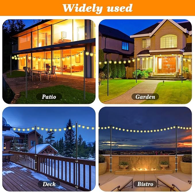 10 Pack String Light Poles,10 Ft Light Poles for Outside String Lights,Outdoo...