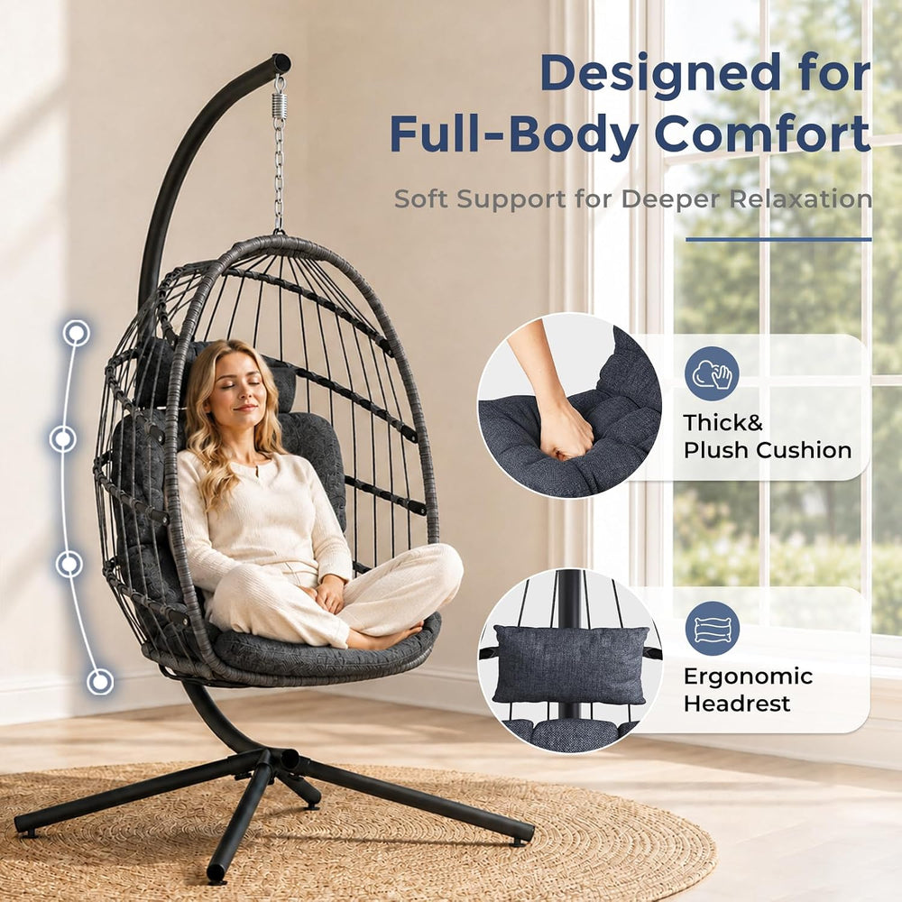 Outdoor Egg Chair with Stand, Indoor Egg Hanging Swing - Dark Grey