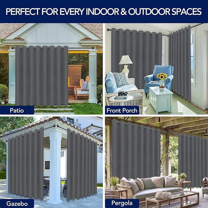 PureFit Outdoor Curtains for Patio Waterproof Weatherproof, UV Resistant Outs...