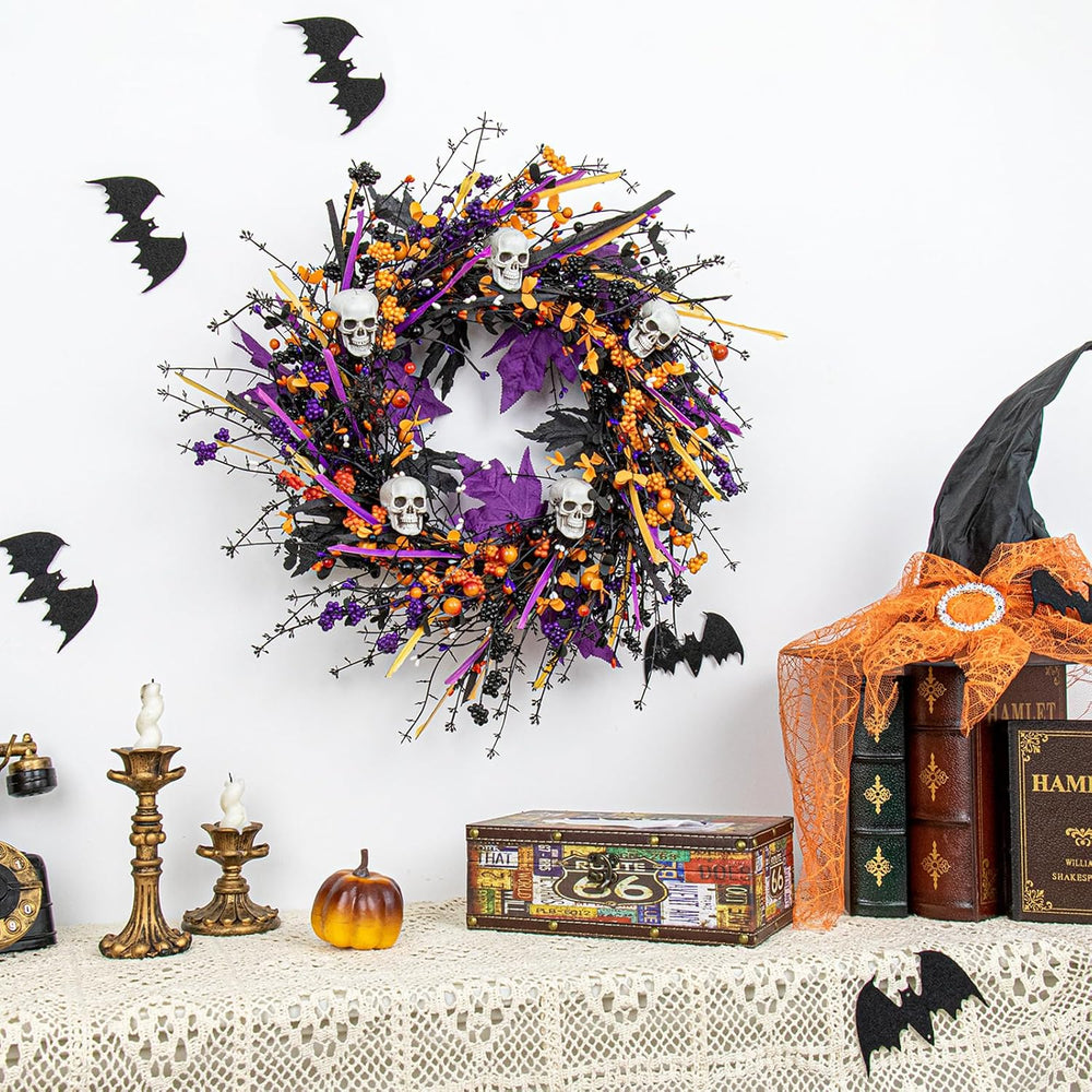 LLZLL Halloween Wreaths for Front Door 22 Inch Halloween Wreath Artificial Sk...