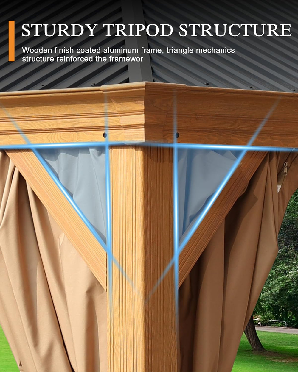 BPS 12' X 16' Hardtop Gazebo Outdoor Aluminum Wooden Grain Coated
