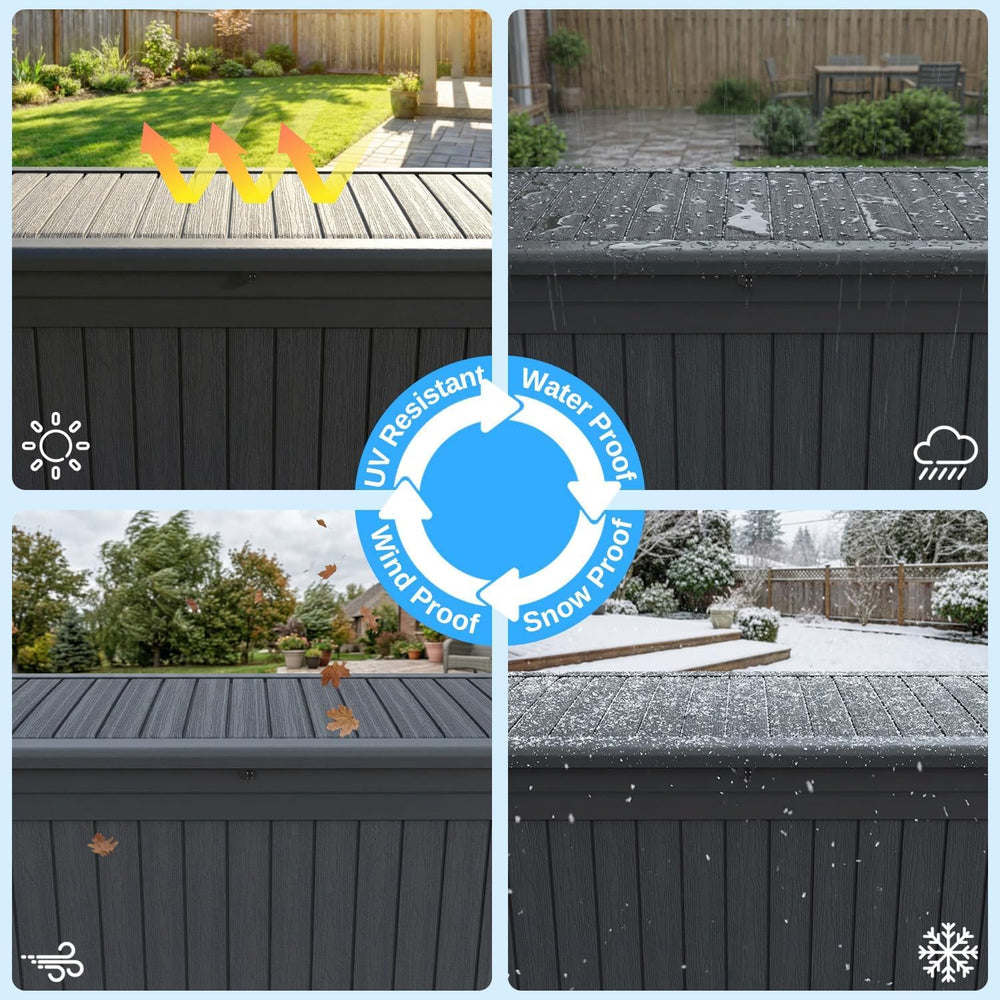 200 Gallon Outdoor Storage Deck Box, Waterproof Resin, SGS - Black