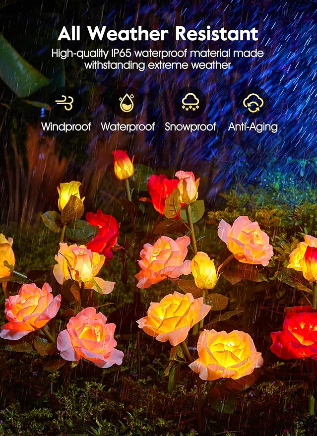 Brightown Outdoor Solar Garden Lights - 4 Pack LED Flower Lights with Realist...