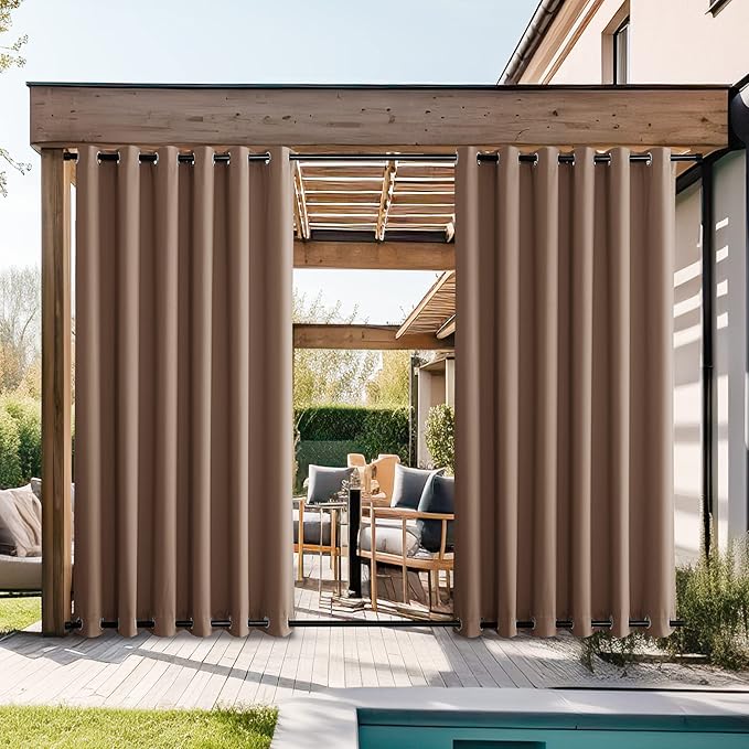 NICETOWN Waterproof Weighted Outdoor Curtains Grommet Top & Bottom 2 Pane...