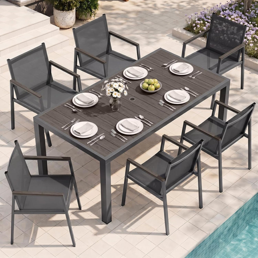 Outdoor Dining Set, 7 Piece Aluminum Patio Table and Chairs Set, All Weather ...