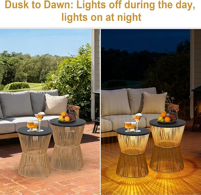 HMVPL Solar Outdoor Side Table with Dimmable Light, Patio Side Tables for Out...