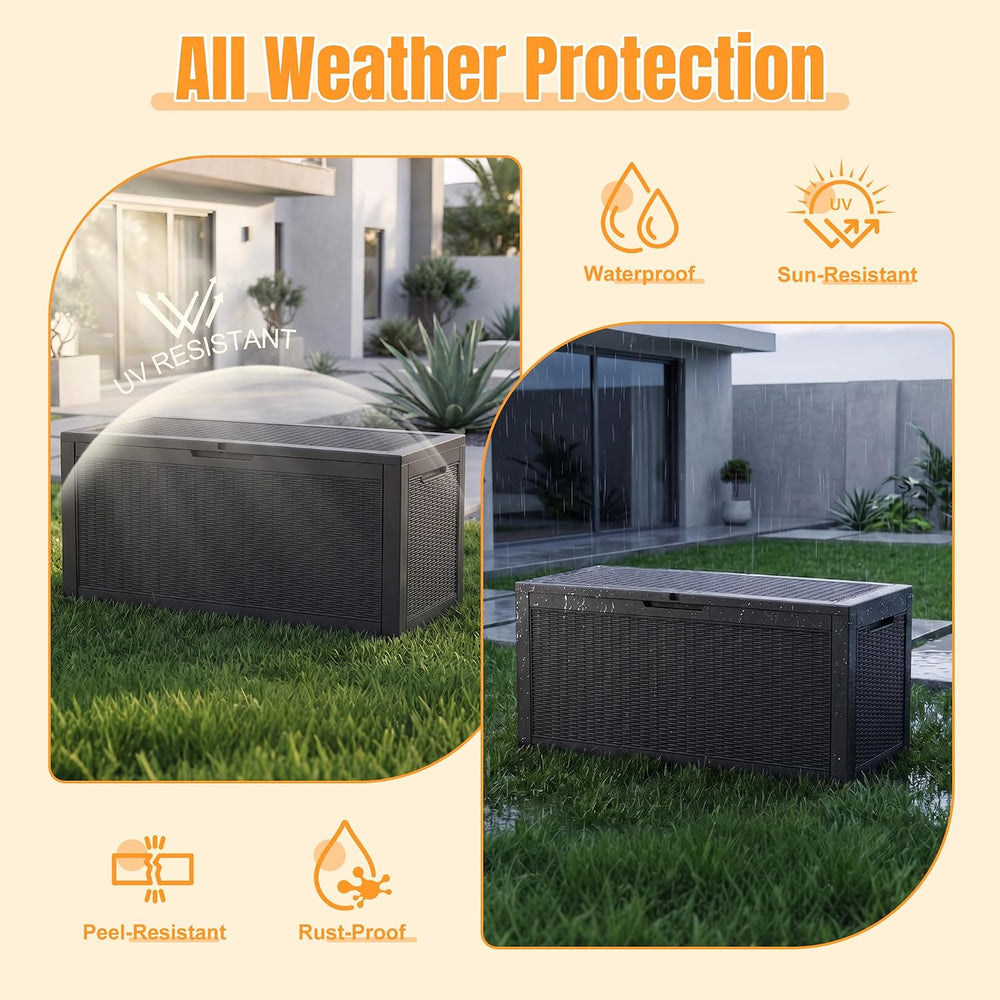 Outdoor Storage Box, 170 Gal Waterproof Resin Deck Box w/Support Rod