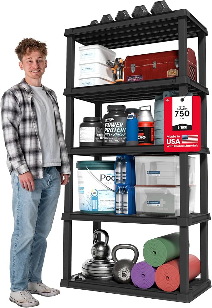IRIS USA 5-Shelf Heavy Duty Plastic Storage Shelves, 750lb Capacity, 68"...