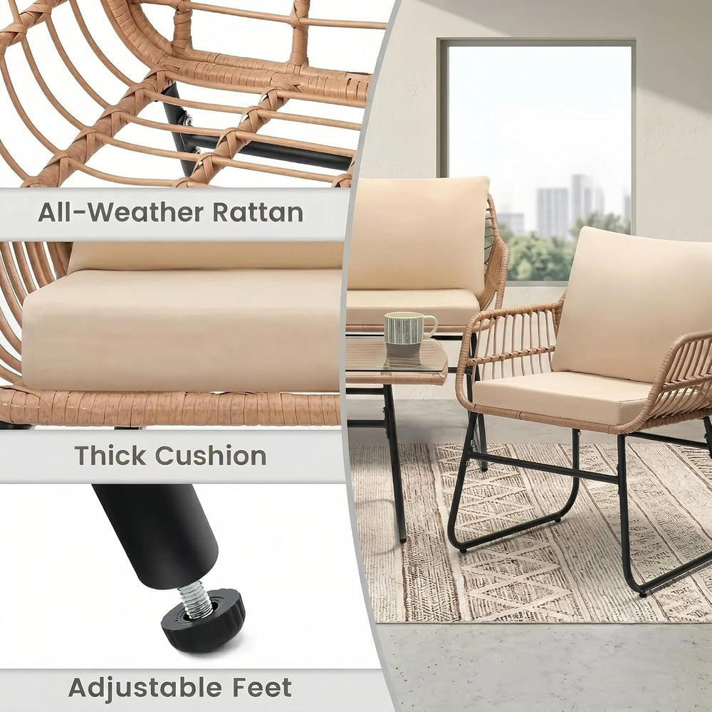 KROFEM 4-Piece Outdoor Patio Furniture Set, Natural/Beige