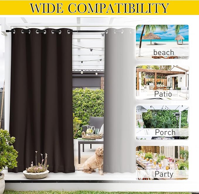 NICETOWN 2 Panels Weighted Outdoor Curtains for Patio Waterproof, Thermal Ins...
