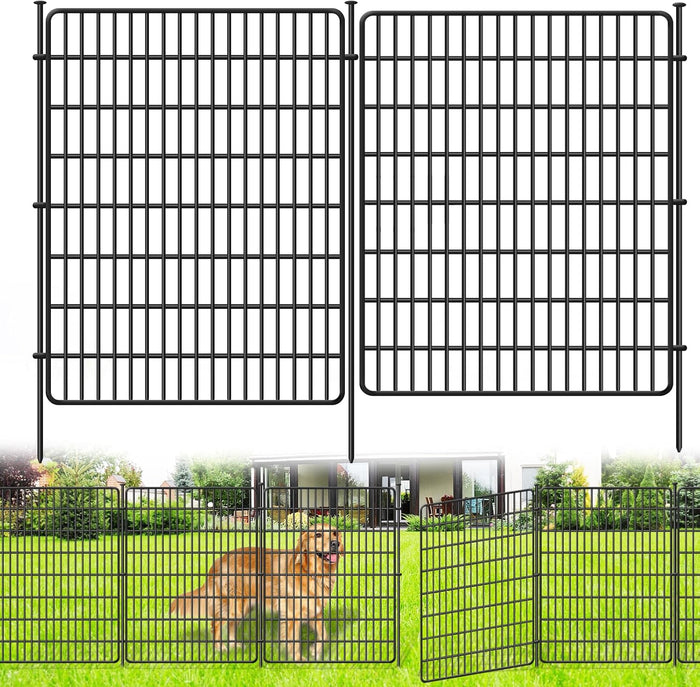 10 Panels No Dig Fence, 32 in(H) X 24 ft(L) Garden Decorative Fence Animal Barrier for Dogs, Rustproof Metal Garden Edging Border for Outdoor, Yard, Patio, Black