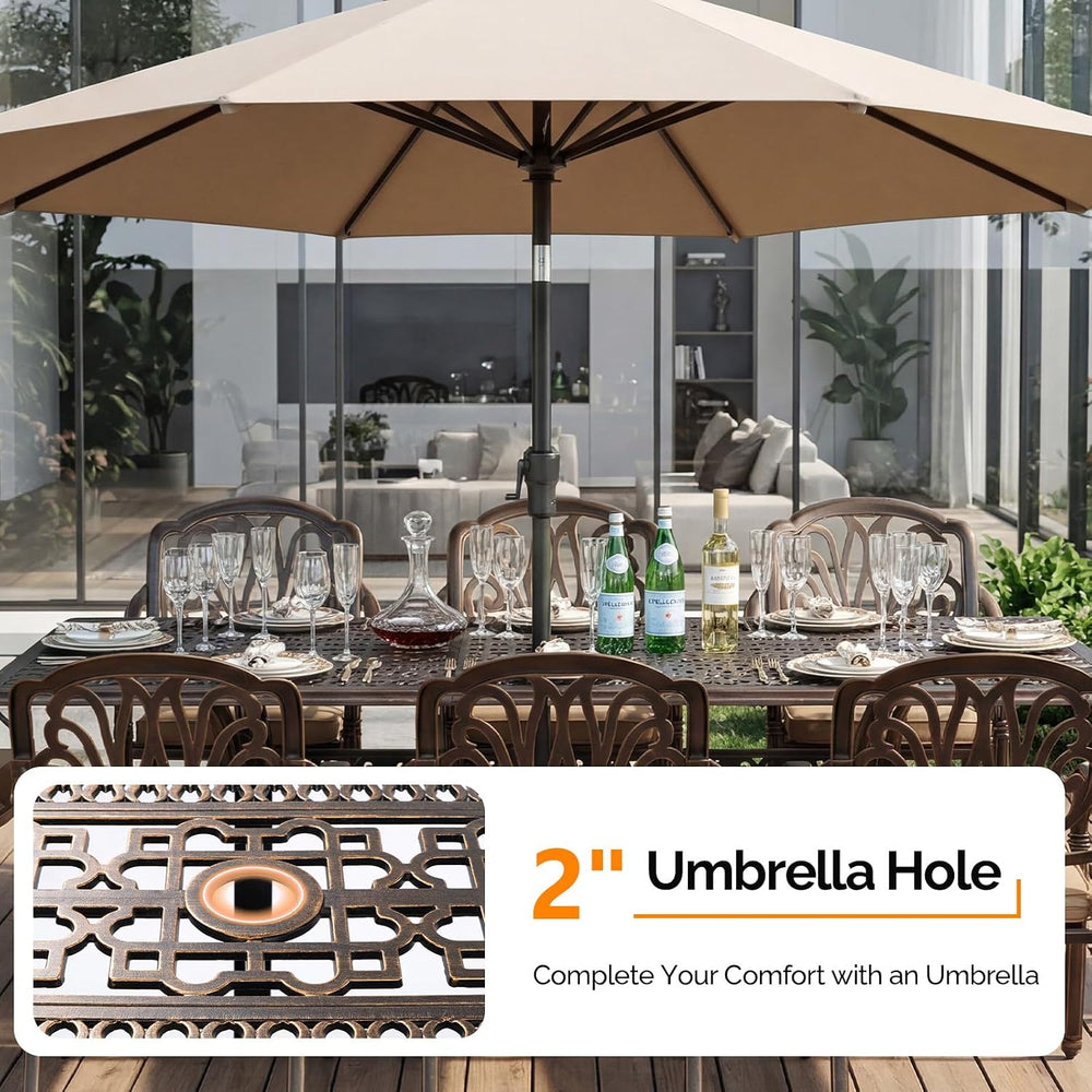 VINGLI 9 Pieces Outdoor Dining Set, Cast Aluminium All-Weather Patio Dining S...