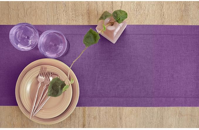 Solino Home Linen Table Runner 90 Inches Long - Classic Hemstitch 100% Pure L...