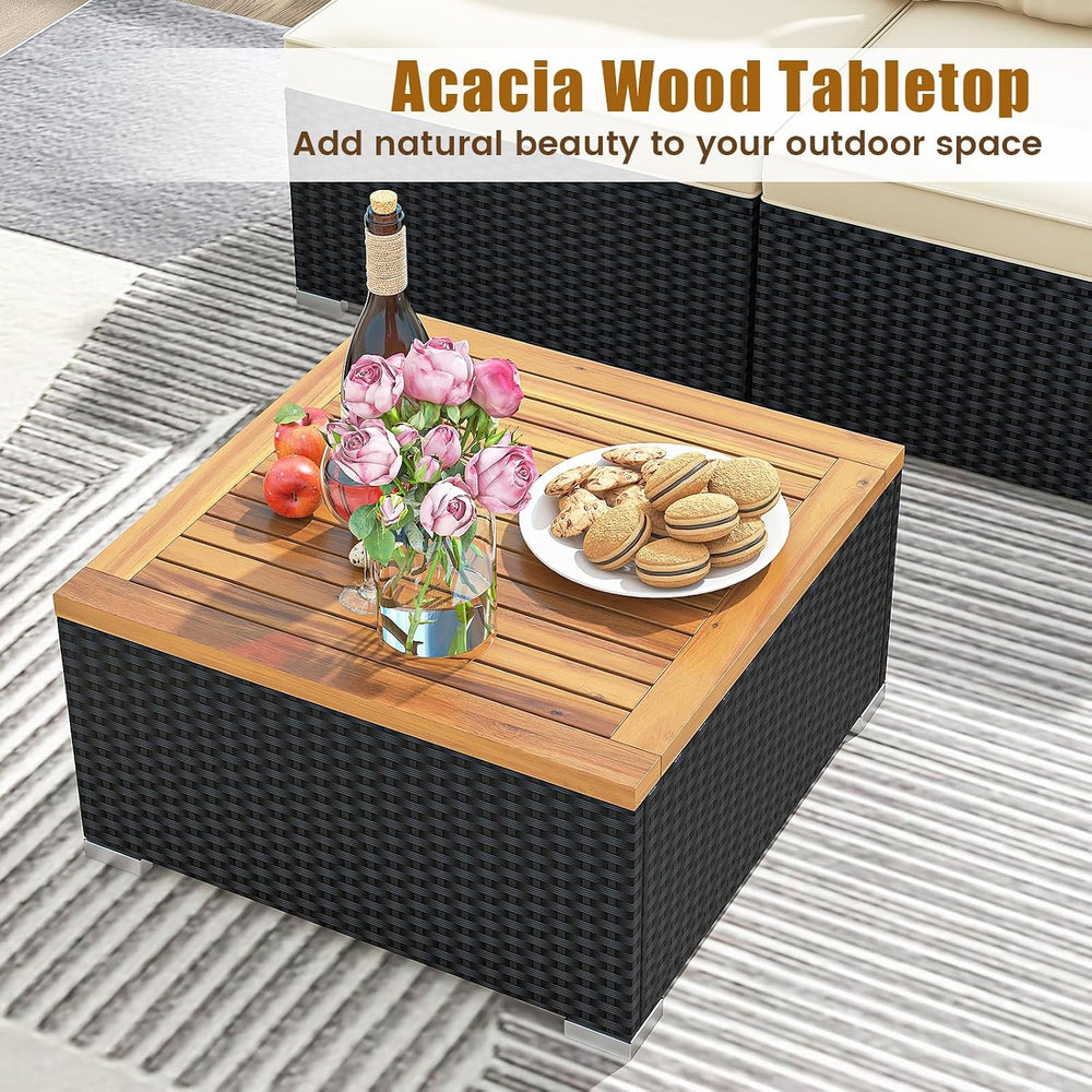 5 Pieces Patio Furniture Set, Outdoor Sectional Sofa with Acacia Wood Coffee ...