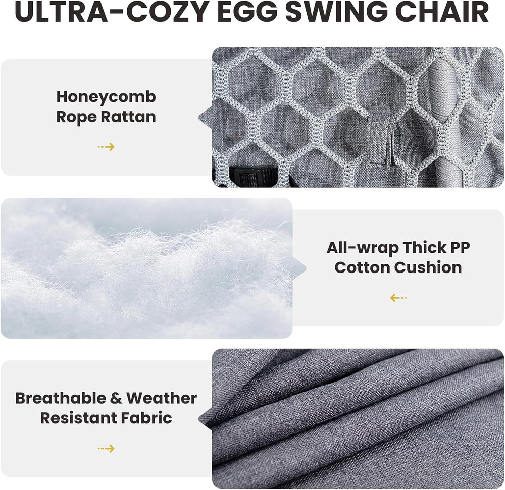 Egg Chair Outdoor with Stand, Patio Hanging Egg Swing Chair for Backyard Balc...