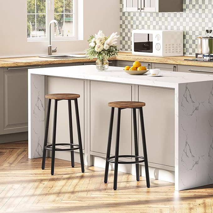 HOOBRO Bar Stools, Set of 2 Bar Chairs, Kitchen Round Height Stools with Foot...