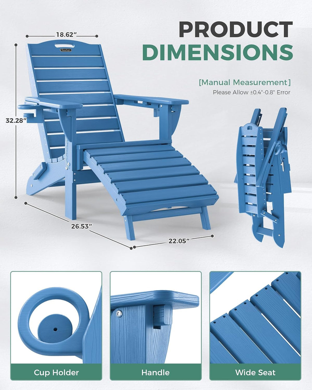 Adjustable Adirondack Chair,Outdoor Fire Pit Chair,NavyBlue