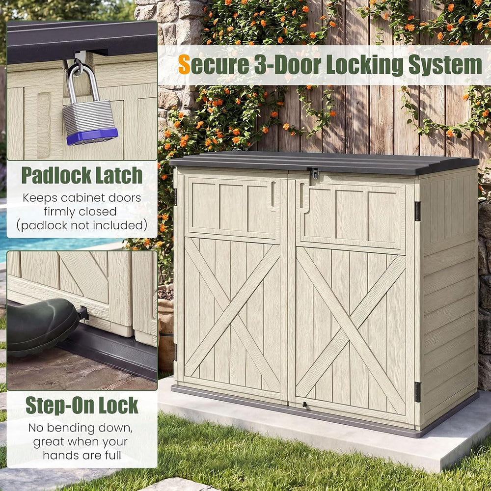 DREAMADE Horizontal Outdoor Storage Cabinet, 20 Cu.Ft Resin Shed, Beige