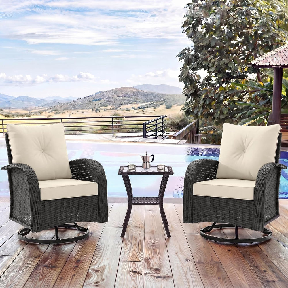 UDPATIO Outdoor Furniture 3 Piece Patio Swivel Chair, Olefin Fade Resistant
