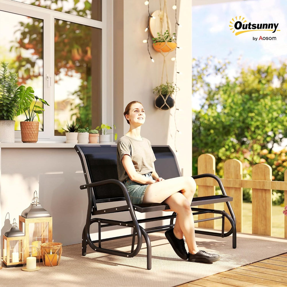 Outsunny 2-Person Outdoor Glider Bench with Steel Frame, Black