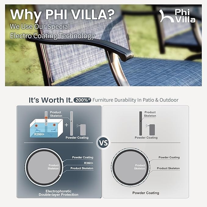 PHI VILLA 3Pcs Outdoor Swivel Bar Stools Set, Bar Height Patio Table and Chai...