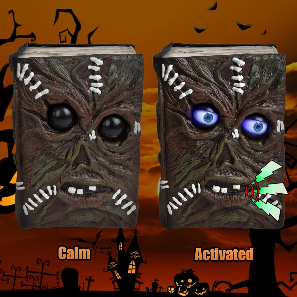QEQEKAKA Halloween Decorations Indoor Spell Book Blink Motion Activated