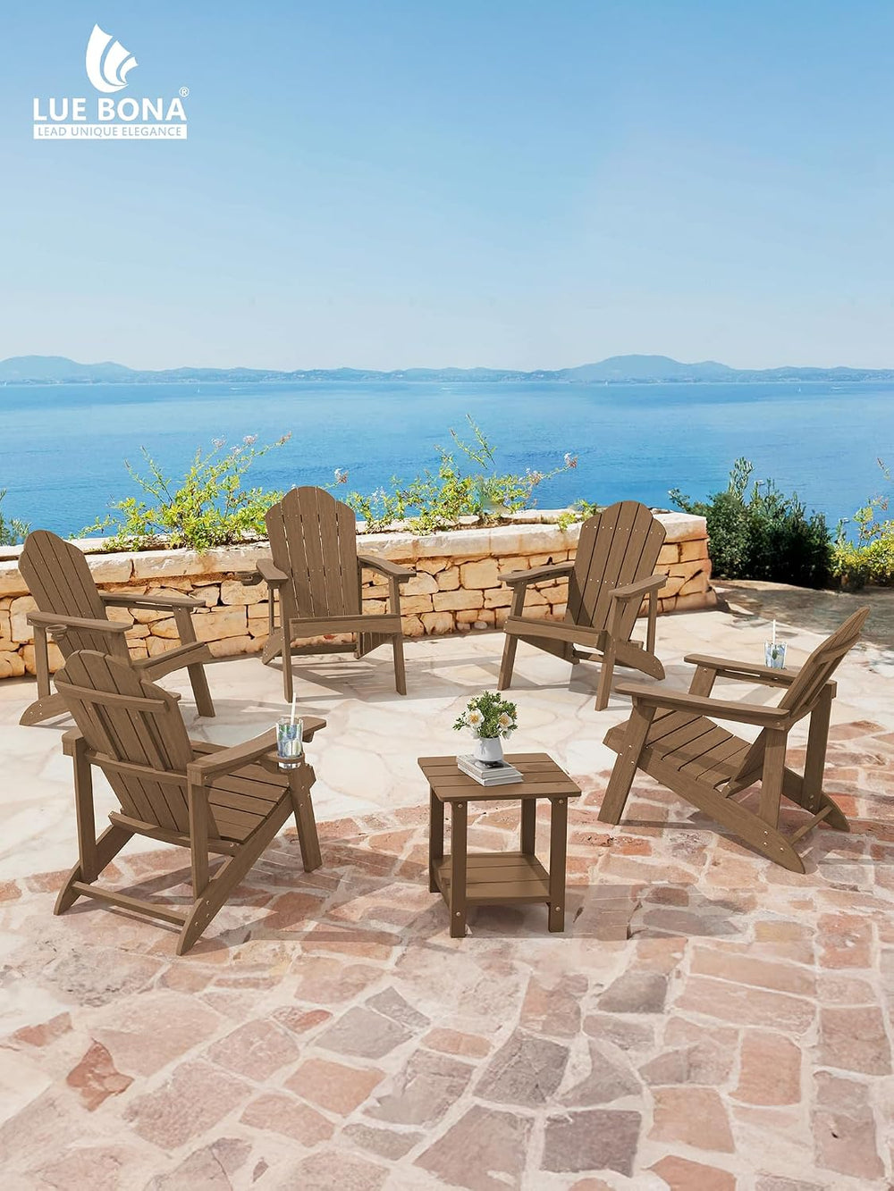 LUE BONA HDPE Adirondack Chairs Set of 2, Brown Fire Pit Chairs