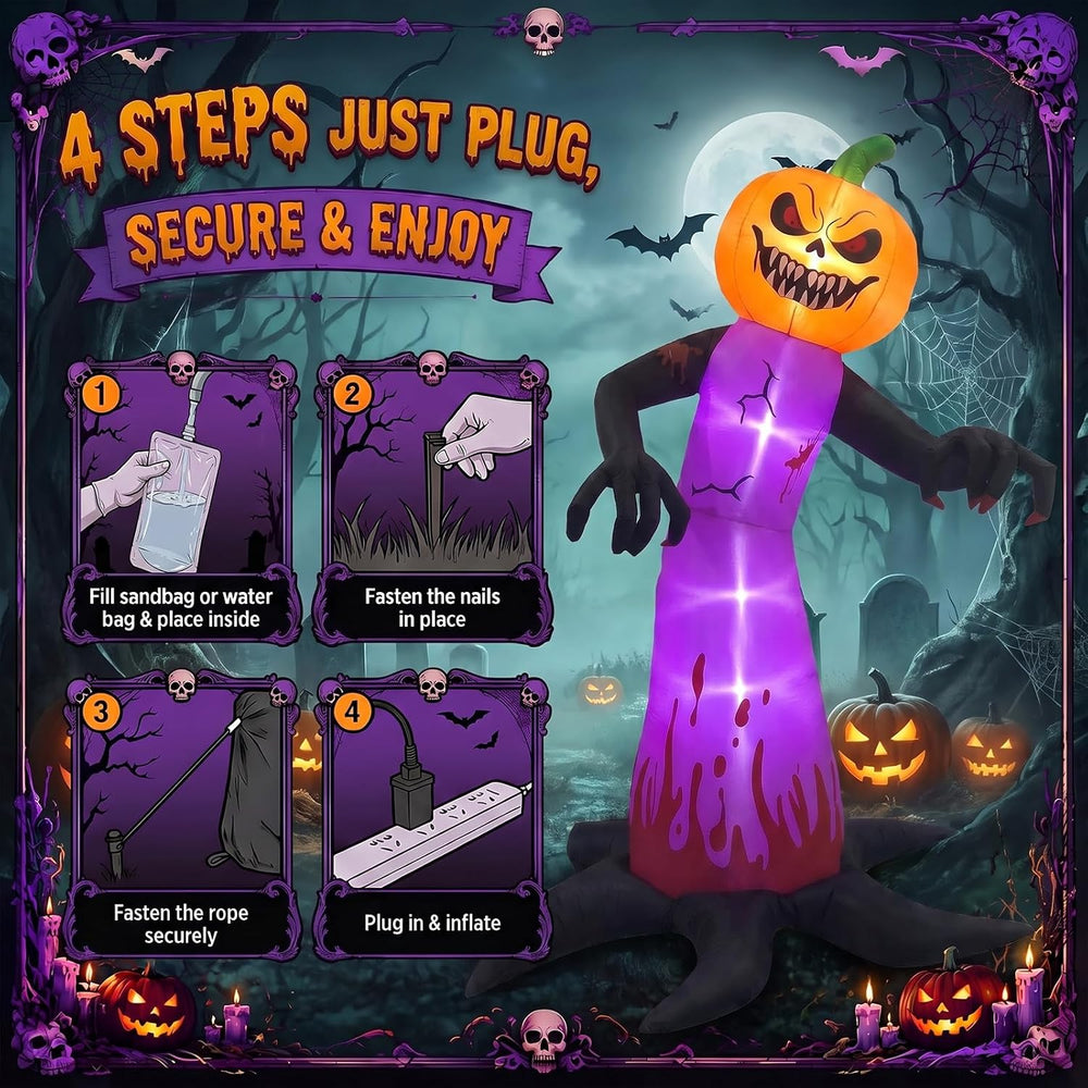 Gardwin 12 FT Halloween Inflatables Evil Pumpkin Head Monster Outdoor Decorat...