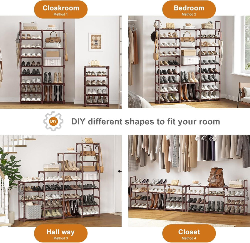 WOWLIVE 9 Tier 3-Column Shoe Rack, 50-55 Pairs Stackable Brown