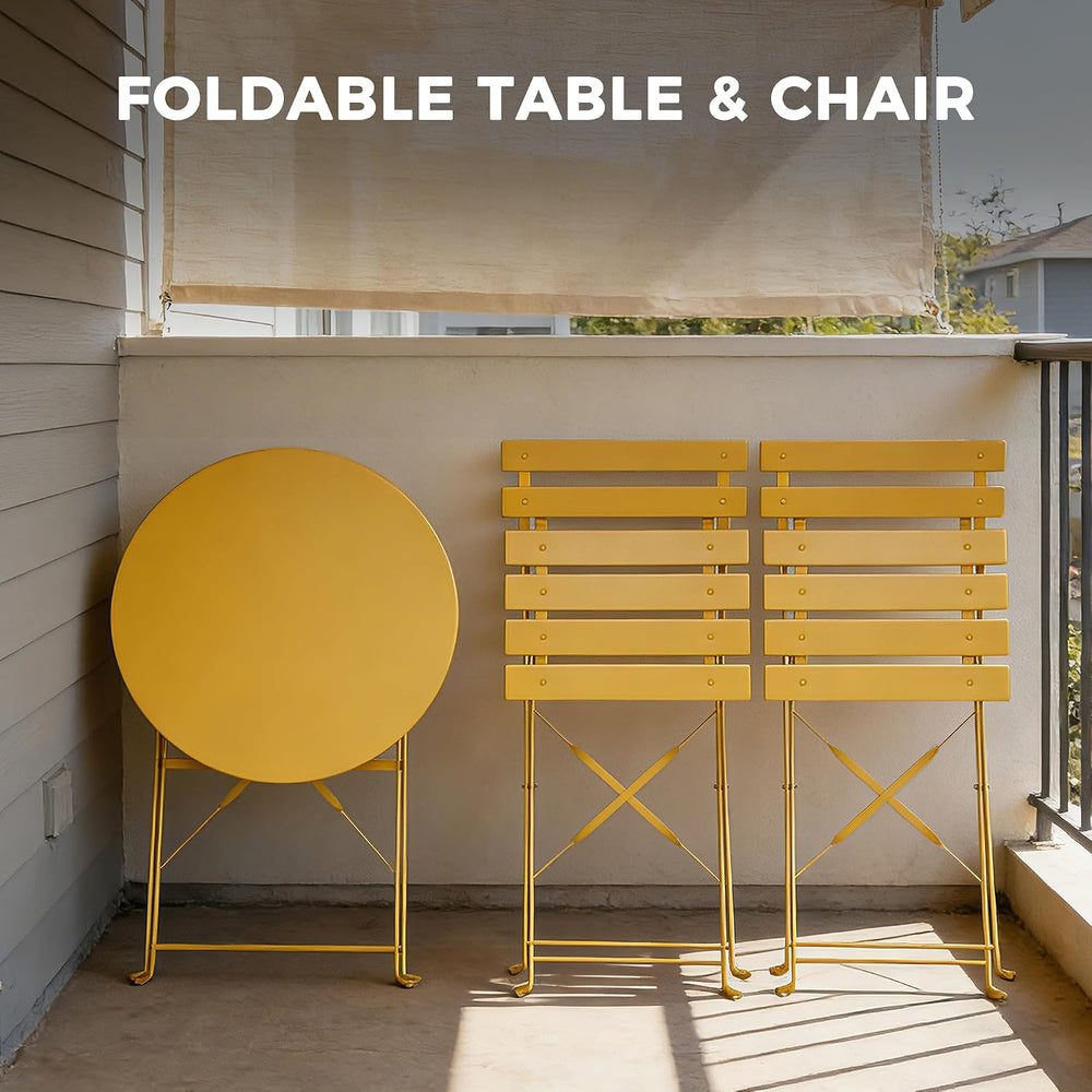 Grand patio 3-Piece Folding Patio Bistro Set Outdoor Porch Balcony, Yellow
