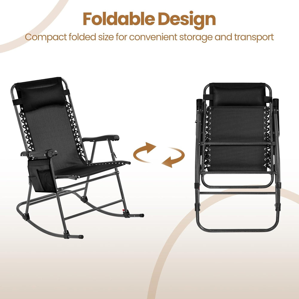 Yaheetech Patio Rocking Chair Folding Camping Chair with Pocket, Black