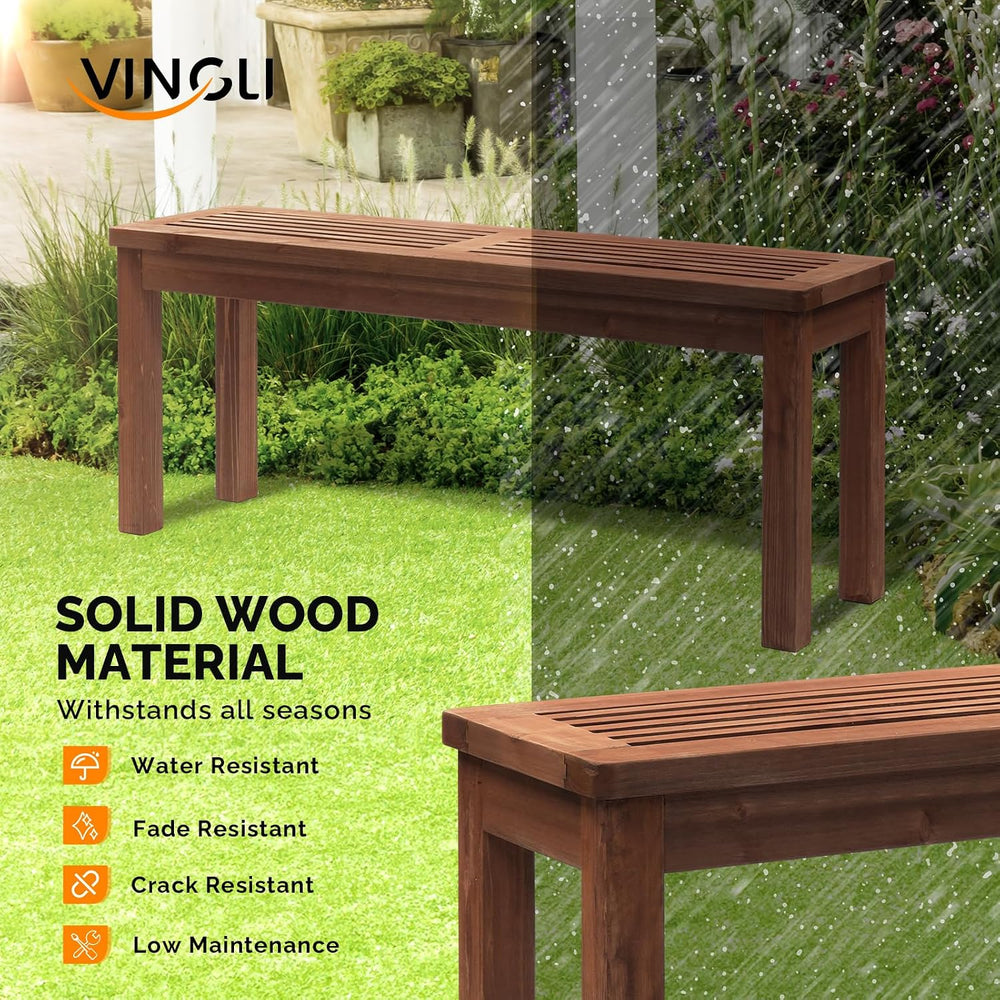 VINGLI Outdoor Wooden Bench, 45” Porch Bench Outdoor Backless Garden Bench, S...
