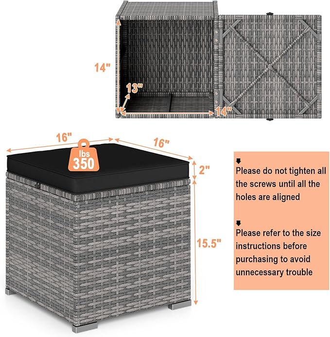 RELAX4LIFE Wicker Outdoor Storage Ottoman - 2-Piece Rattan Footstool w/Remova...