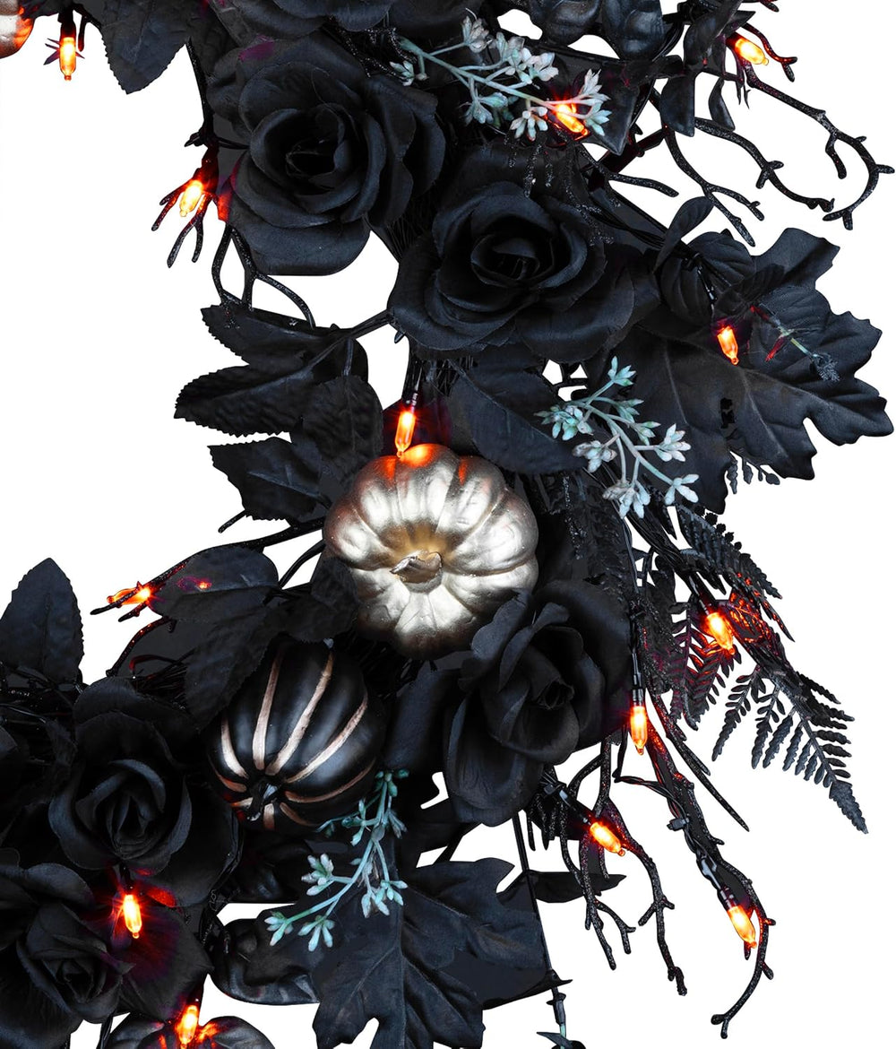 National Tree Company, 24inch Artificial Chic Eek Black and Gold Halloween Wr...