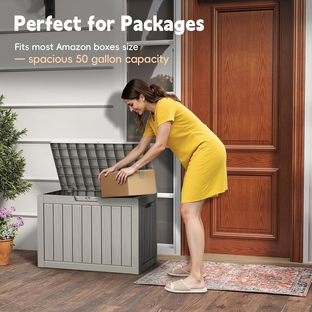 LubanNese Outdoor Storage Box, 50 Gallon Waterproof Resin Deck Box, Storage B...