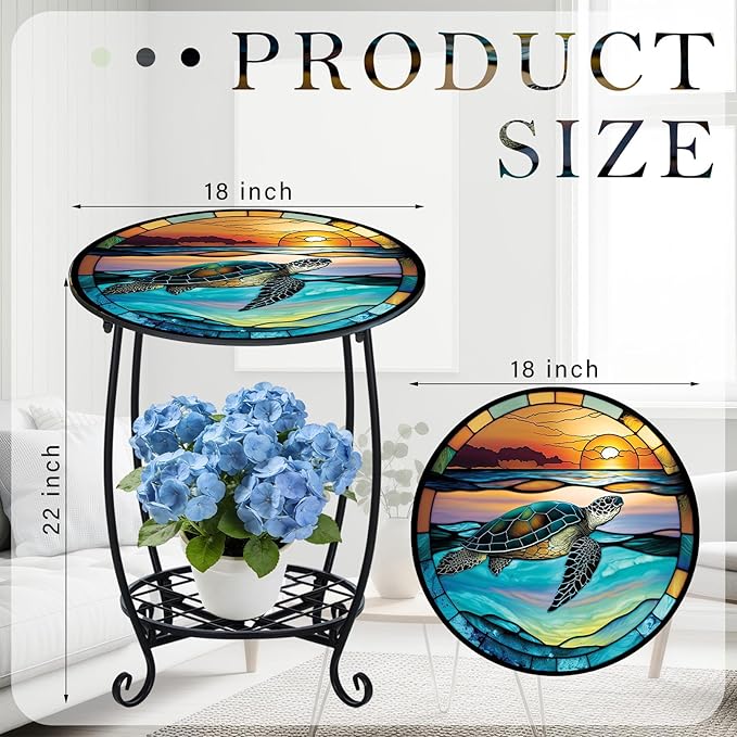 Outdoor Side Table Round Small Mosaic Patio Accent Indoor End Plant Coffee Te...