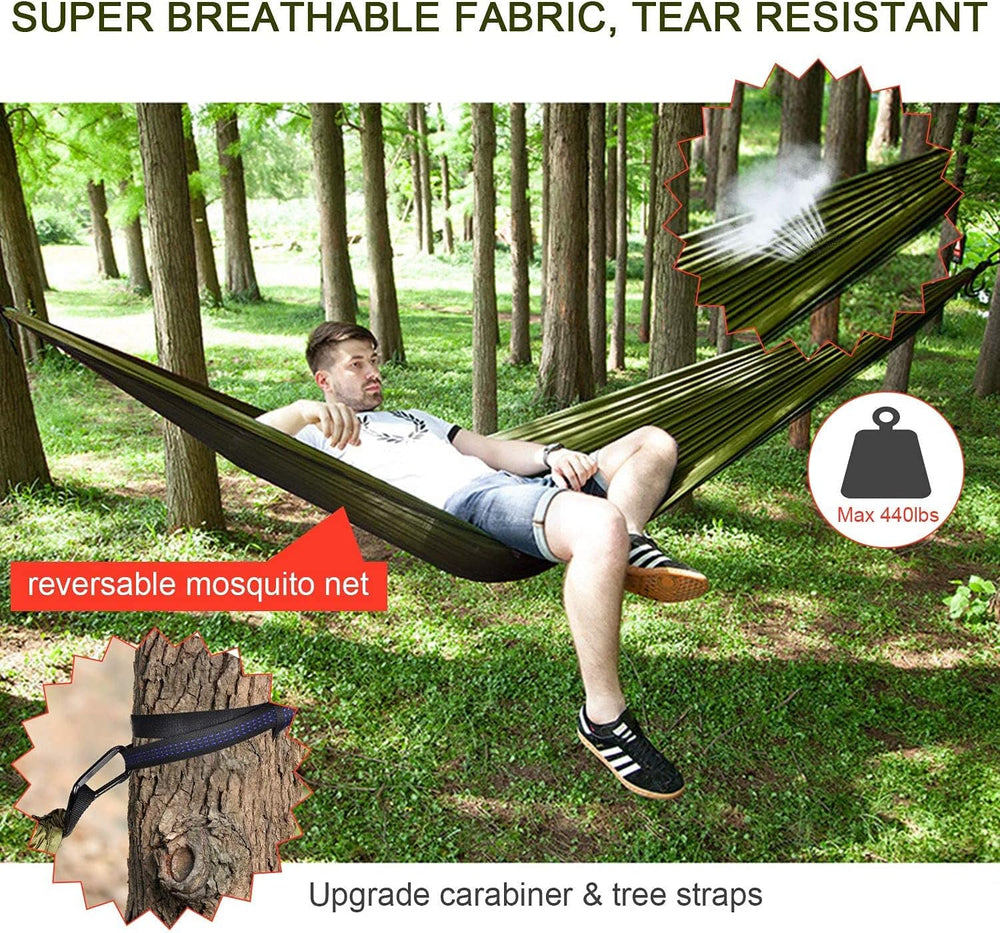 Camping Hammock with Rain Fly Tarp and Mosquito Net Tent Tree Straps, Portabl...
