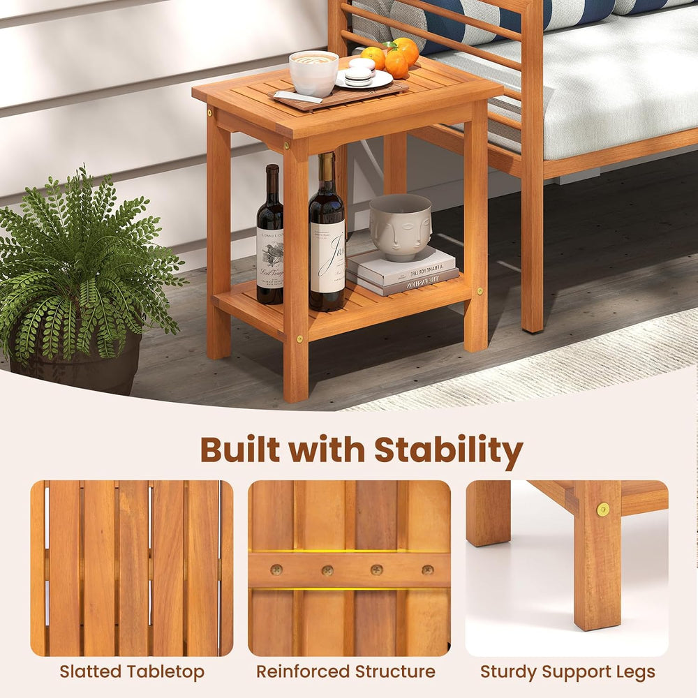 Tangkula Outdoor Side Table, 2-Tier Patio End Table with Slatted Tabletop &am...