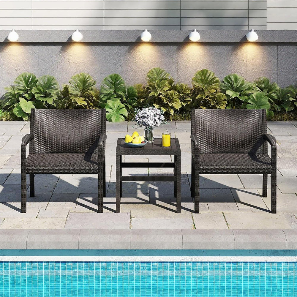 COSTWAY 3 Piece Patio Furniture Set, Outdoor PP Rattan Wicker Furniture Set