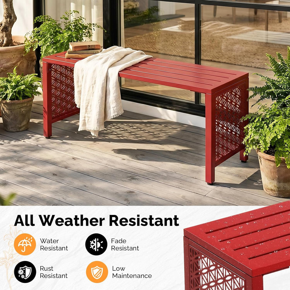 VINGLI 40in Outdoor Metal Bench, All-Weathe Backless Patio Bench with Slatted...