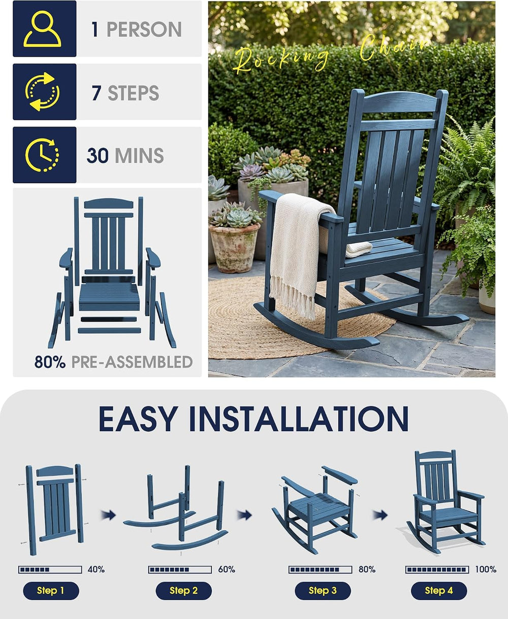 Oversized Outdoor Rocking Chair for Adults, Porch Rockers, Blue