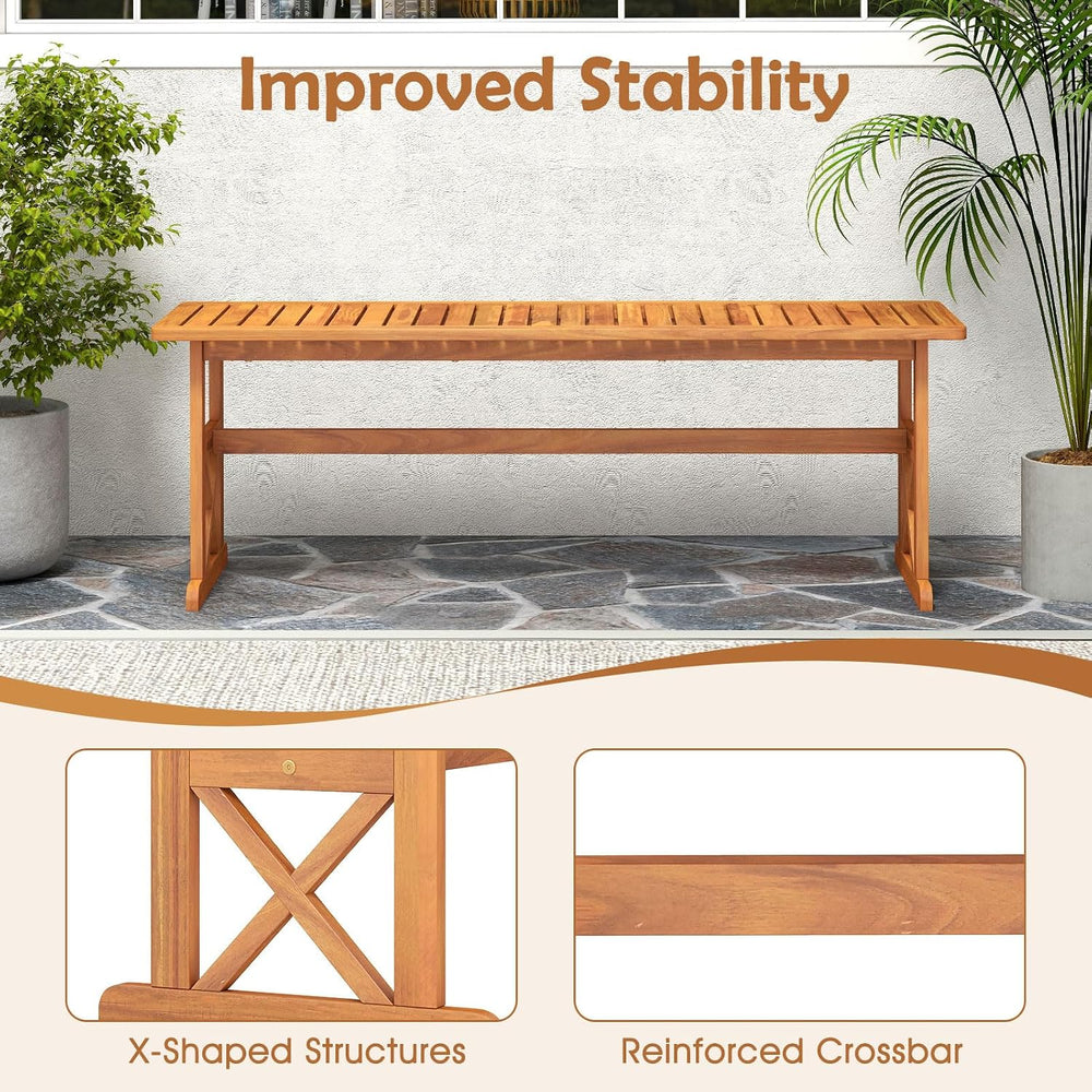 HAPPYGRILL Acacia Wood Outdoor Bench for 2-3 People, Patio Bench with Slatted...