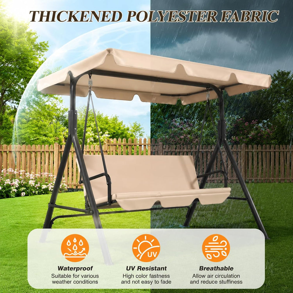 Garvee 3 Seat Outdoor Porch Swing with Adjustable Canopy, Patio Swing Chair w...